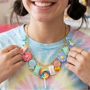 Colorful Charm Necklace with Candy and Flower Pendants